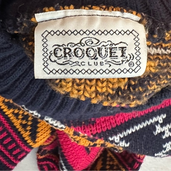 Vintage Croquet Club Knit Aztec Fair Isle Decorative Mock Neck Sweater L - Picture 4 of 6